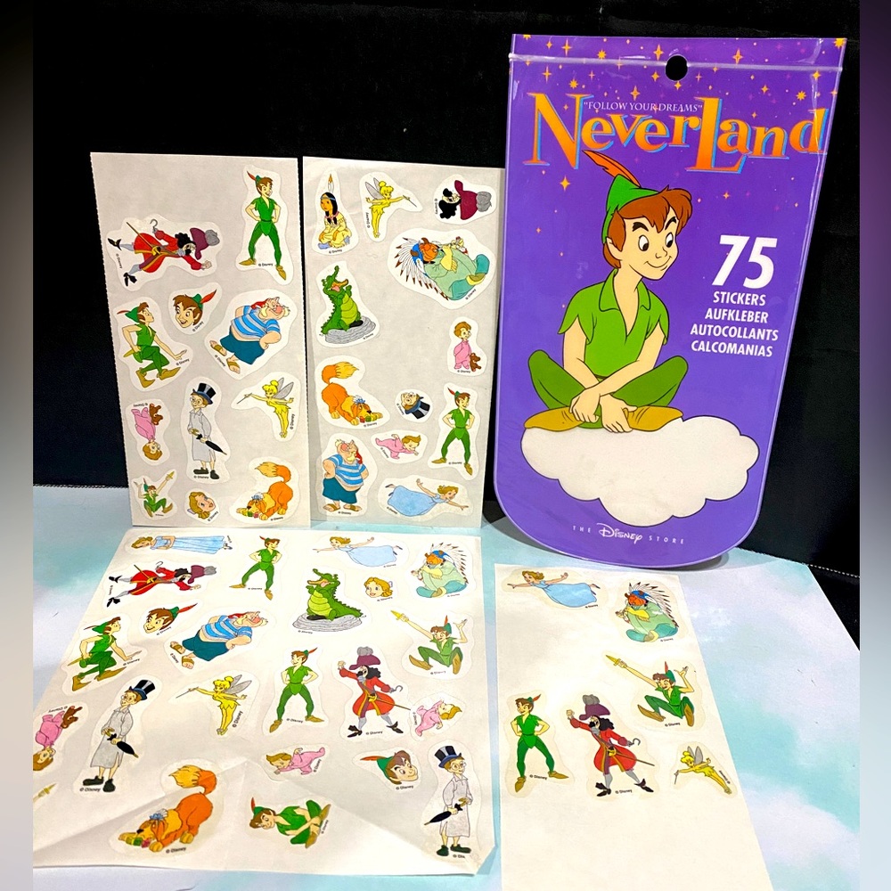 DISNEY STORE VINTAGE 90s PETER PAN FOLLOW YOUR DREAMS NEVER LAND STICKERS RARE
